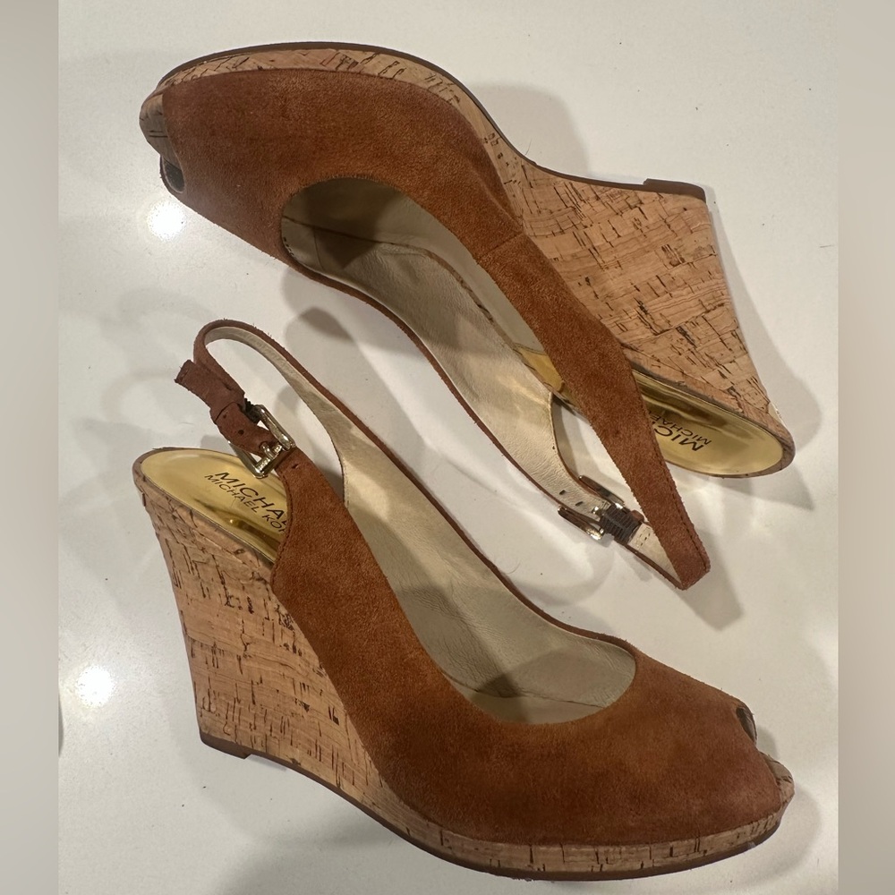 Michael Kors Brown Suede Wedge Keegan Sling
